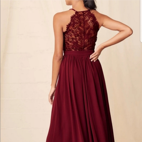 Lulu's Burgundy Maroon Lace Back Maxi Dress Medium - Picture 10 of 13